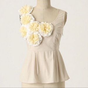 Size 8 Floreat Cream Big Flowers Accent Peplum Top